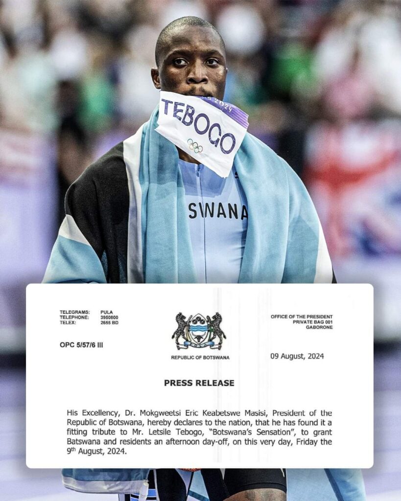 JUST IN: Botswana Declares Holiday To Honour Olympics Gold Medalist, Tebogo Letsile Tebogo