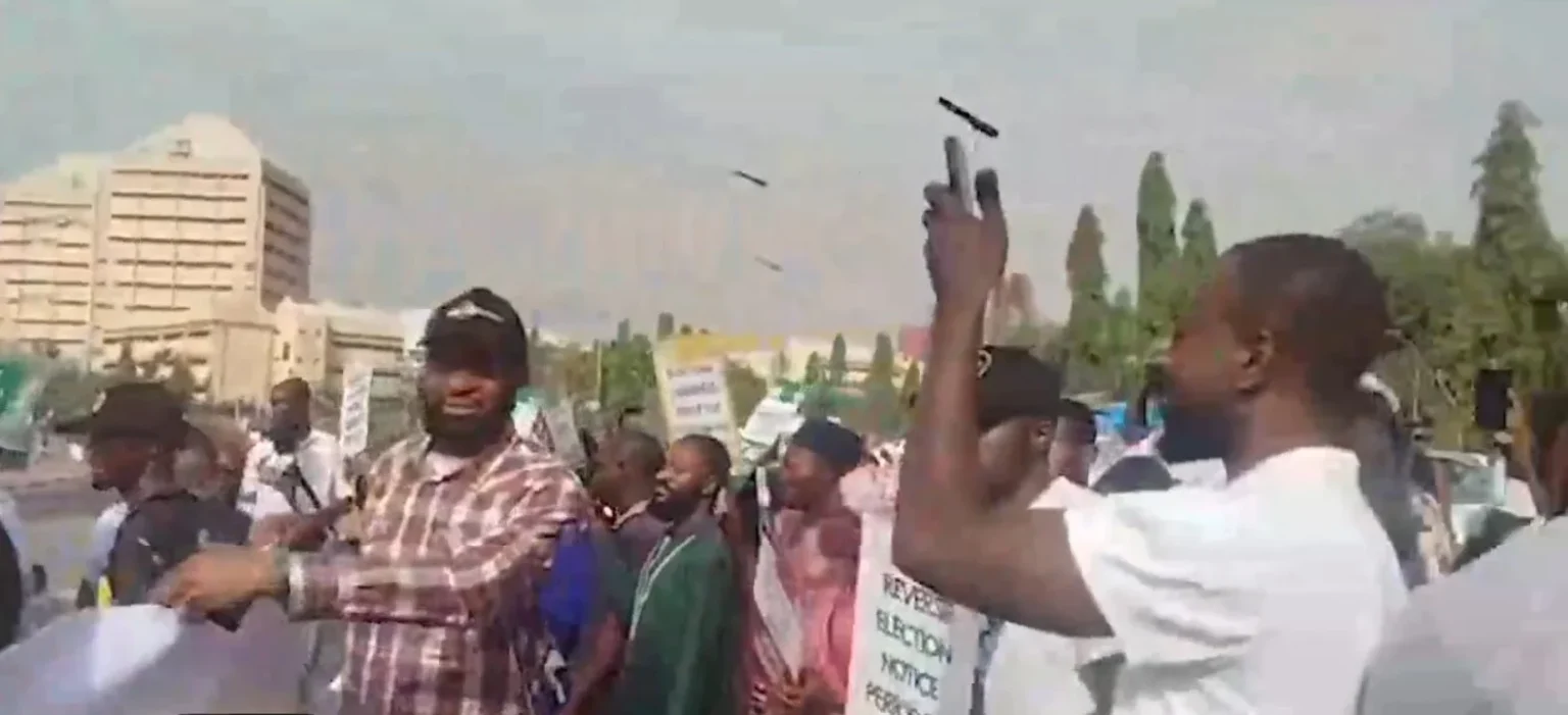 Protesters Lay Siege To National Assembly Over Electronic Result Transmission PROSTESTERS AT NASS
