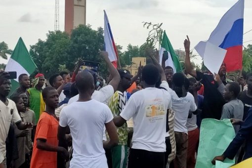 Russia Denies Coordinating Protest in Nigeria As Protesters Display Russian Flag RUSSIAN FLAG
