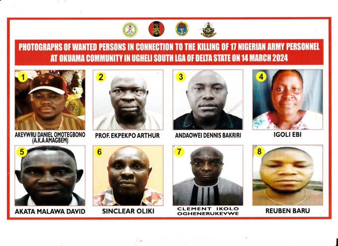 Soldiers Killing: Delta Varsity Lecturer, Monarch, Among 8 Wanted Suspects WANTED IN DELTA