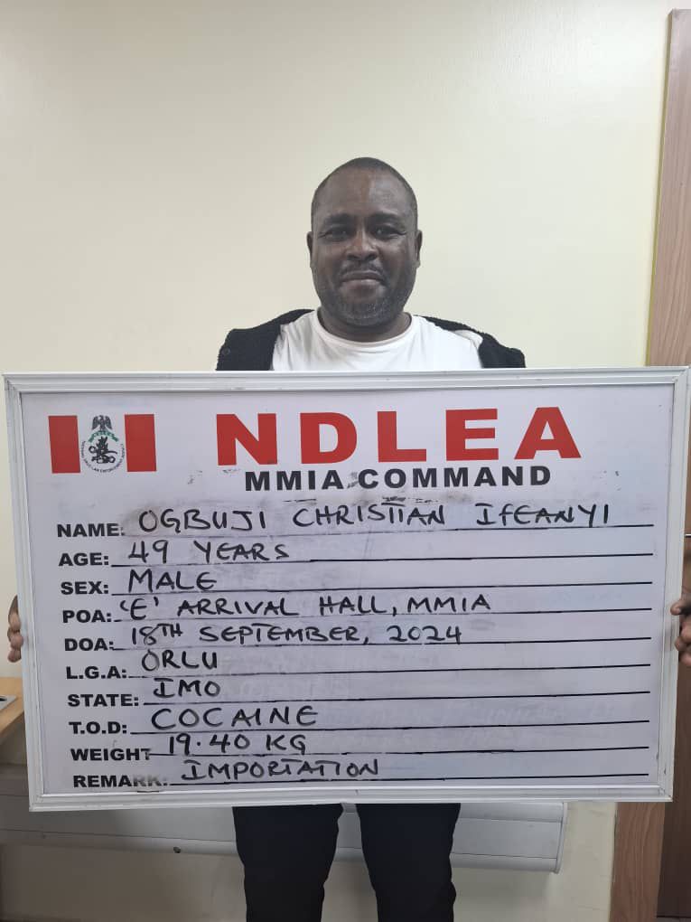 NDLEA Intercepts Ex-Convict With N4.6 Billion Worth Of Cocaine At Lagos Airport Christian Ifeanyi Ogbuji